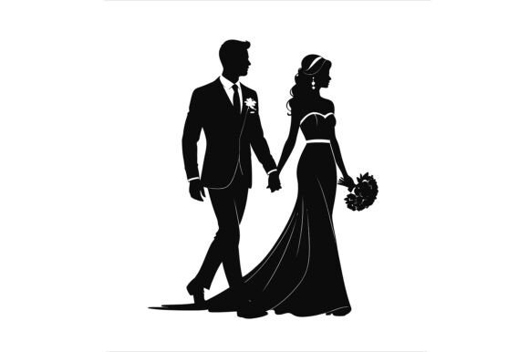 A Newly Married Couple Holding Hands: Vector Illustration Evaluation