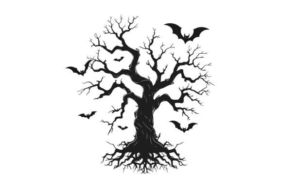 A Spooky Tree with Bats for Halloween