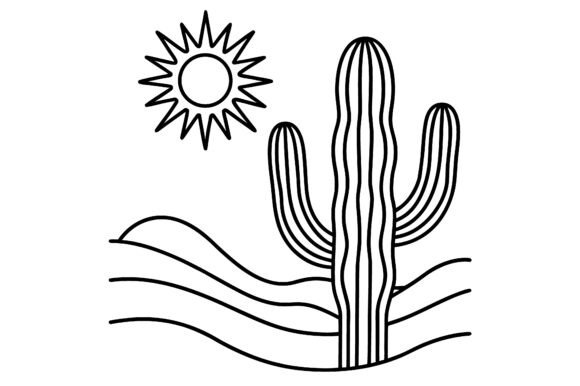 Abstract Cactus Desert Sun Line Sketch: A Modern Design Asset