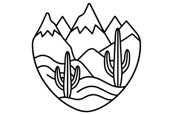 Abstract Desert Mountains with Cactus Sk: A Modern Design Asset for Creative Projects