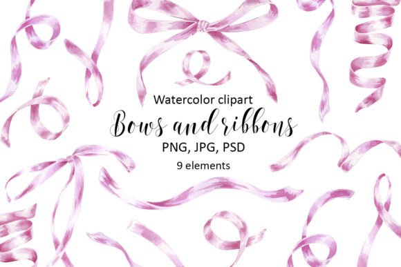 Adding Soft Elegance with Bows Ribbons Pink Watercolor Clipart PNG