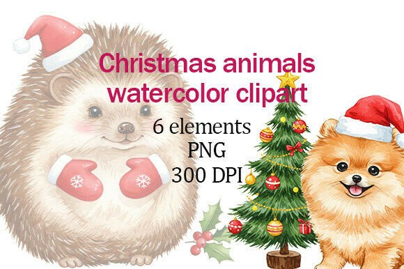 Christmas Animals Watercolor Clipart Set