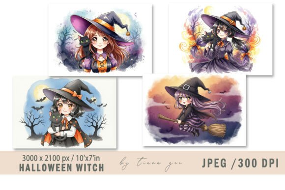 Cute Halloween Witch Illustrations for Creators