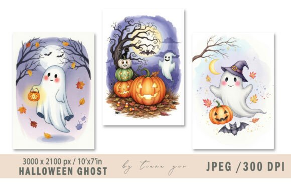 Cute Watercolor Halloween Ghost Art for Creators