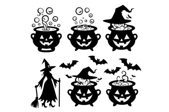 Halloween Witch and Cauldron for Spooky Design Projects