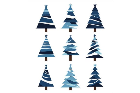 Nine Blue Christmas Trees for Decoration