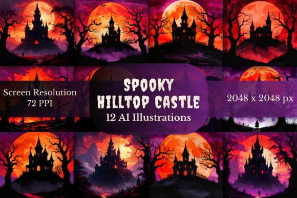 Spooky Hilltop Castle Illustrations Set: A Guide to Gothic Digital Design