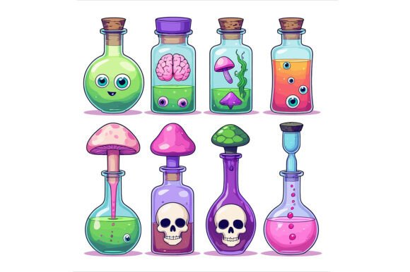 Unlocking Creative Potential with Vector Art of Set of Potion Bottles
