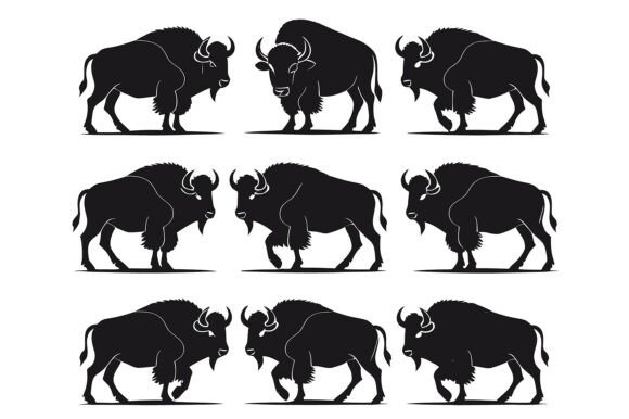 Vector Art of Group of Bison: Premium Design Assets