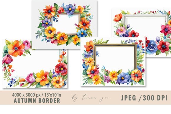 Watercolor Autumn Frame- 4jpeg: Creative Assets