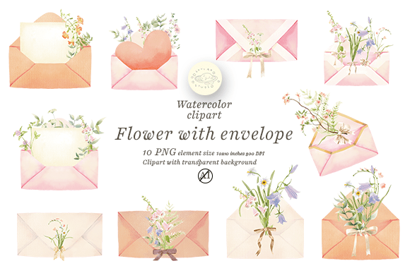Watercolor Flower with Envelope Clipart