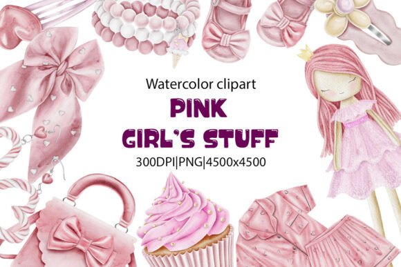 Watercolor Girl s Stuff Clipart for Designers